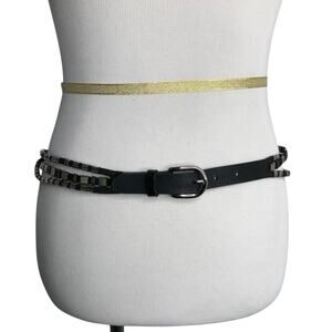 Isabel Marant black Leather Buckle Belt Womens M Triple Strand Silver Hardware‎